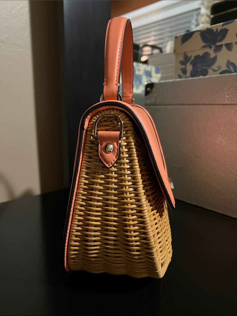 Kate Spade Gracie Coral Top-Handle Wicker Crossbody Bag - Picture 4 of 5